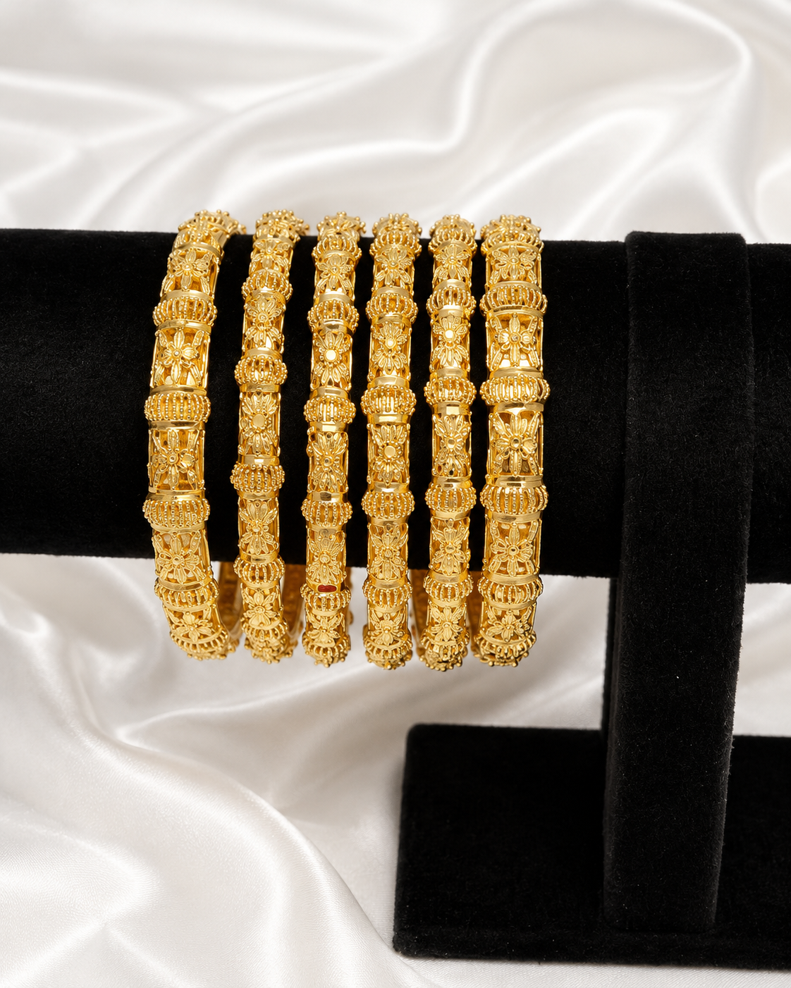 Imperial Floral Gold Bangle Set with Intricate Traditional Design and Luxury Gold Finish by ZenviraLuxe