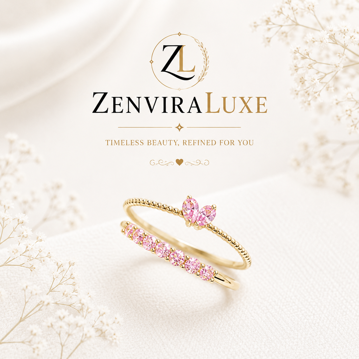 Pink Butterfly Crystal Adjustable Ring by ZenviraLuxe