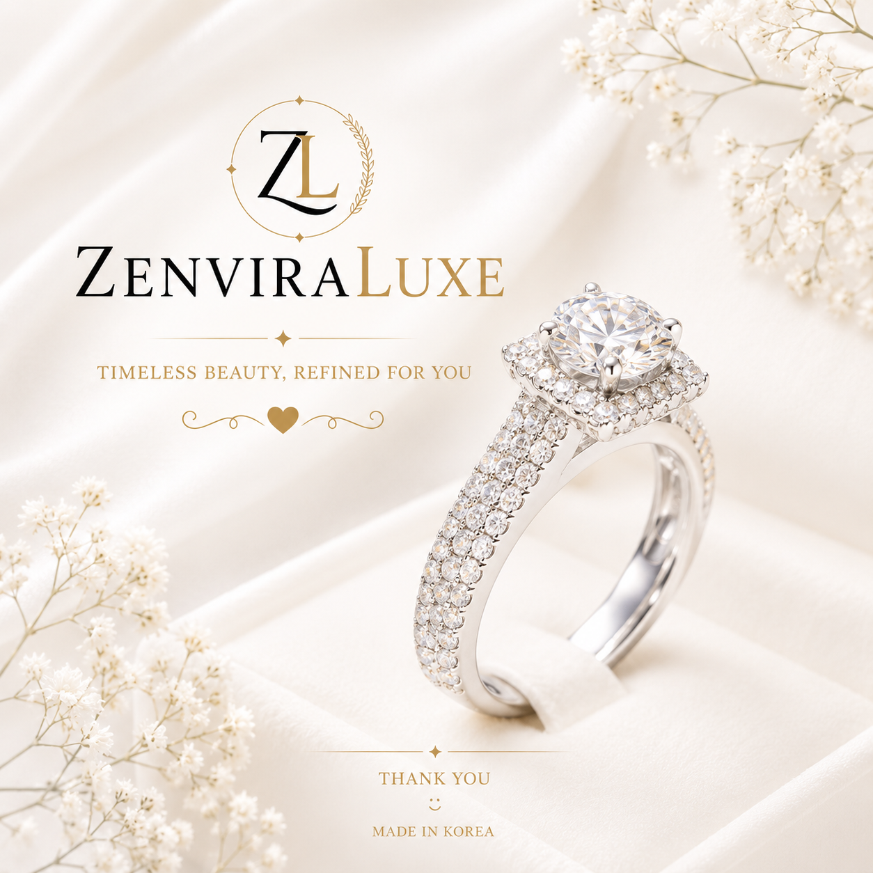 Crystal Halo Statement Ring with sparkling center stone by ZenviraLuxe