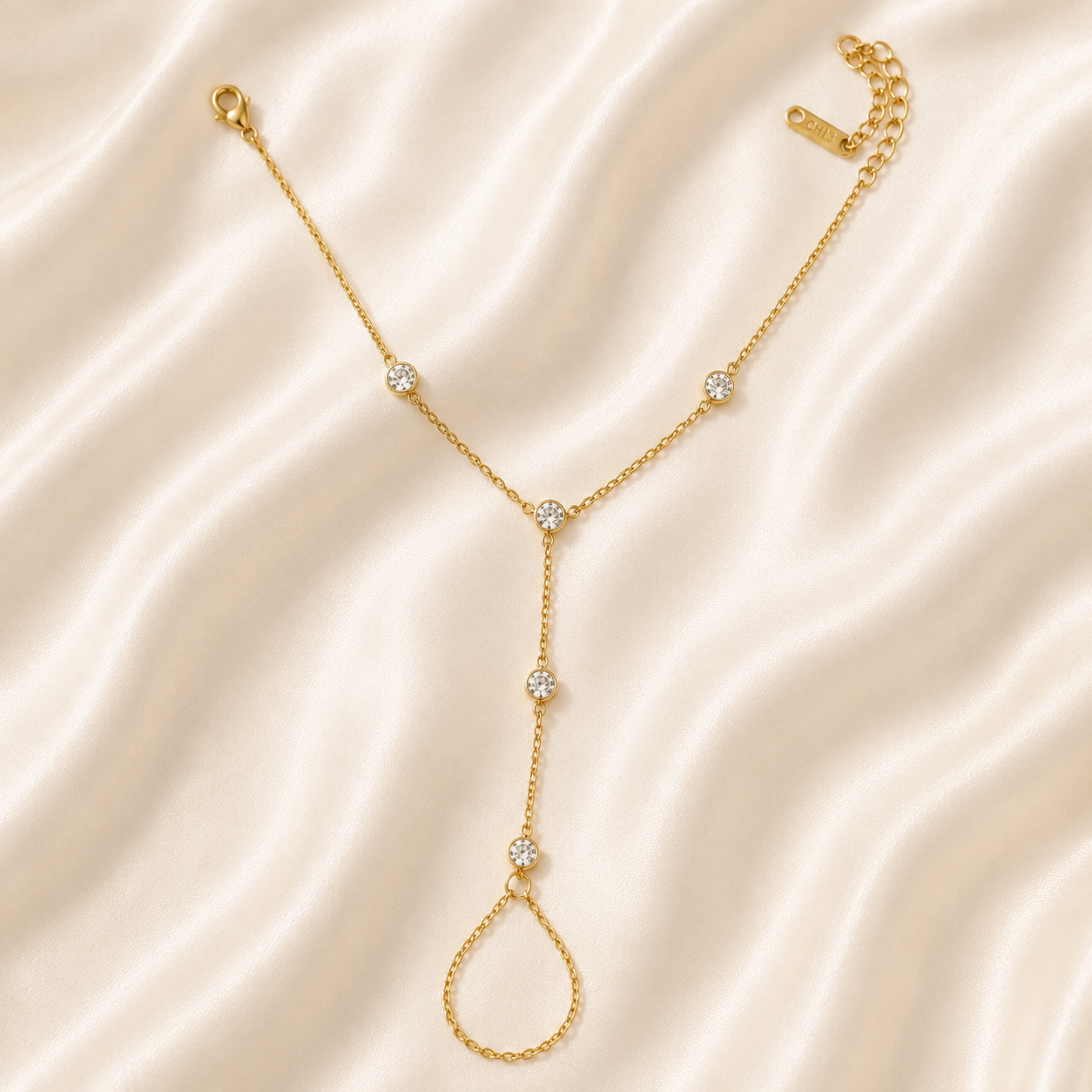 Gold Hand Chain Bracelet with Sparkling Crystal Accents and Elegant Minimalist Design by ZenviraLuxe