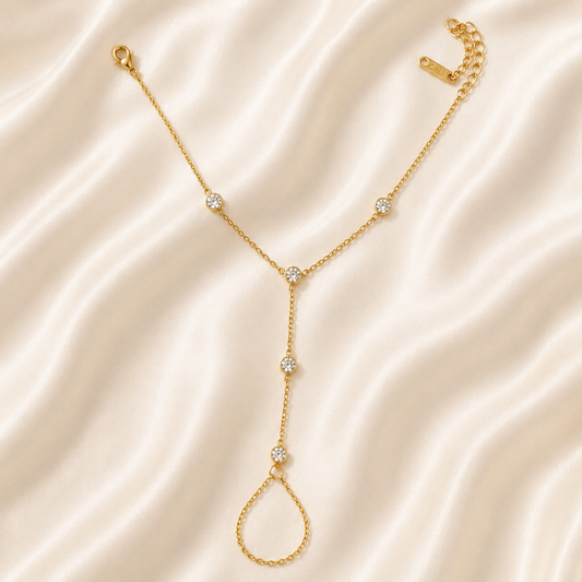 Gold Hand Chain Bracelet with Sparkling Crystal Accents and Elegant Minimalist Design by ZenviraLuxe