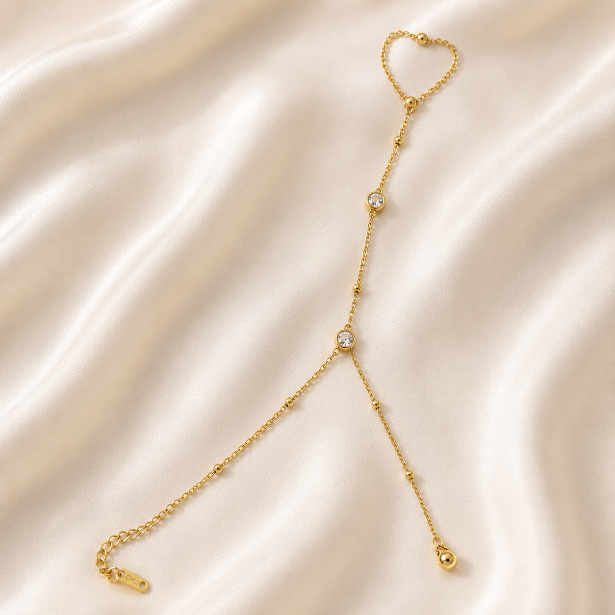 Elegant Gold Hand Chain Bracelet with Sparkling Crystal Accents and Minimalist Luxury Design by ZenviraLuxe