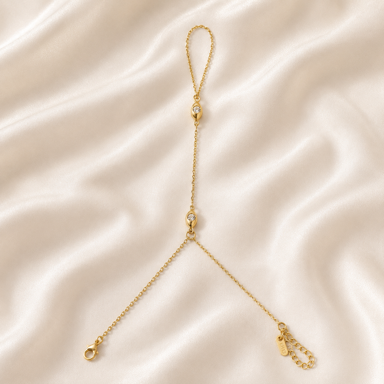 Minimalist Gold Hand Chain Bracelet with Sparkling Crystal Accents and Elegant Luxury Design by ZenviraLuxe