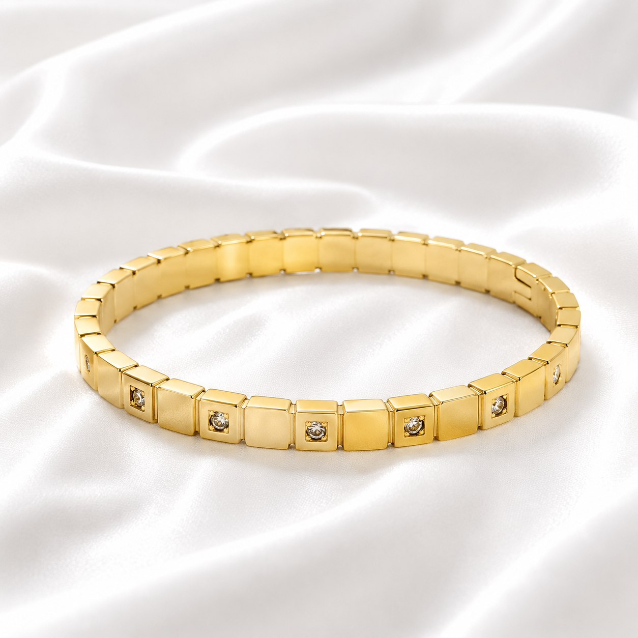 Luxe Crystal Link Gold Bangle with Geometric Design and Sparkling Crystal Accents by ZenviraLuxe