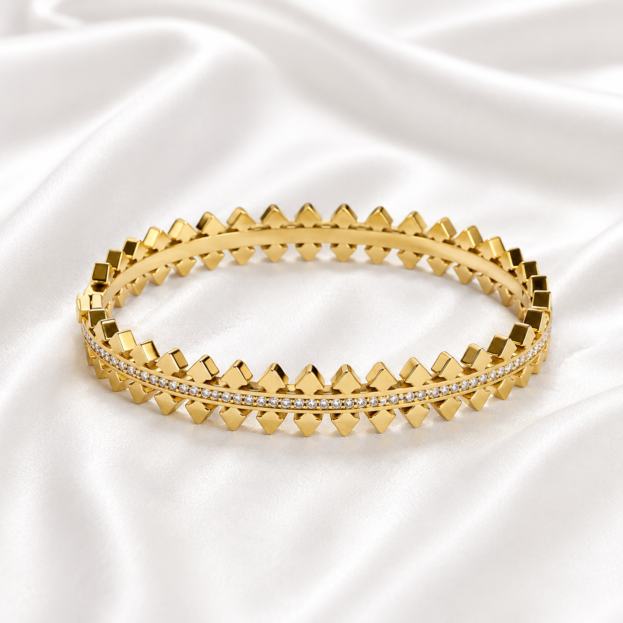 Radiant Crown Crystal Gold Bangle with Sparkling Crystal Accents and Luxury Crown-Inspired Design by ZenviraLuxe