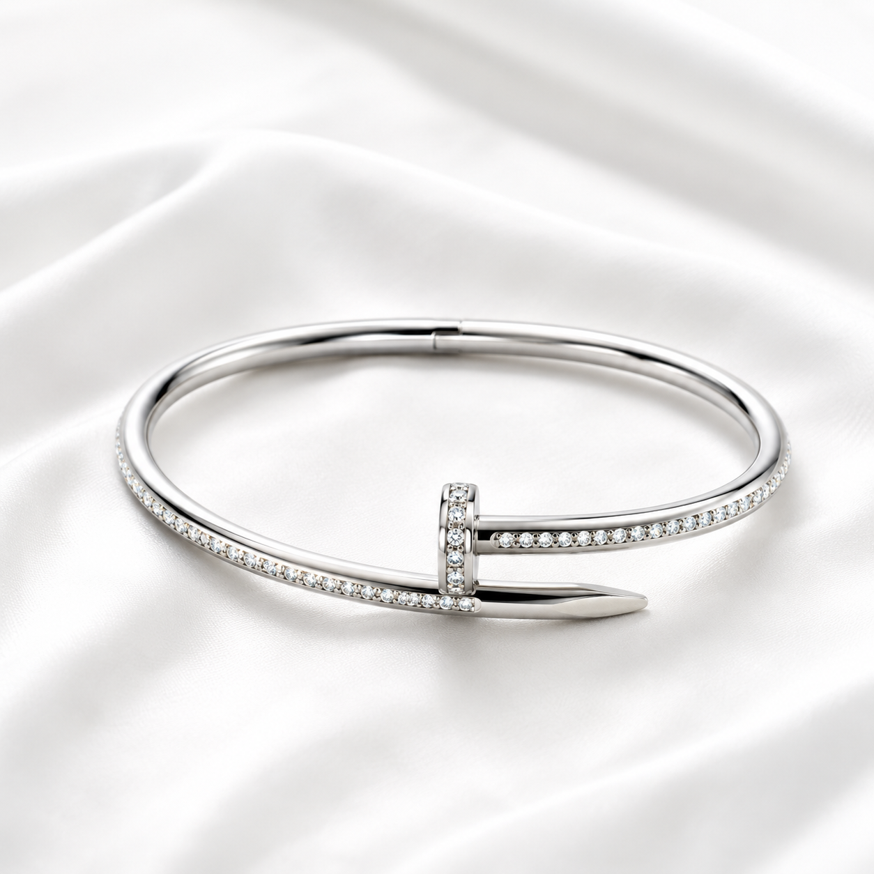 Silver Crystal Nail Bangle with Sparkling Crystal Accents and Modern Luxury Design by ZenviraLuxe