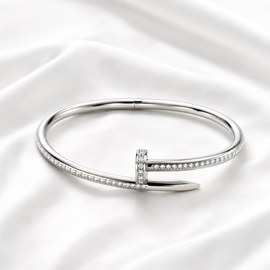Silver Crystal Nail Bangle with Sparkling Crystal Accents and Modern Luxury Design by ZenviraLuxe