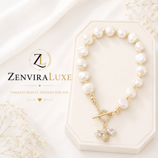 Luxury Freshwater Pearl Bee Charm Bracelet