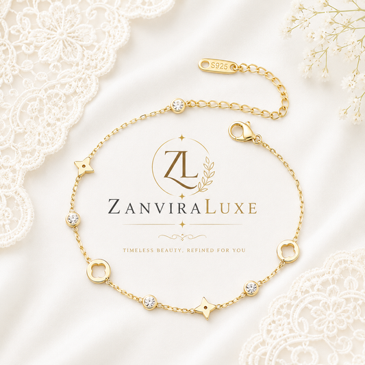 Gold clover crystal stainless steel bracelet by ZenviraLuxe