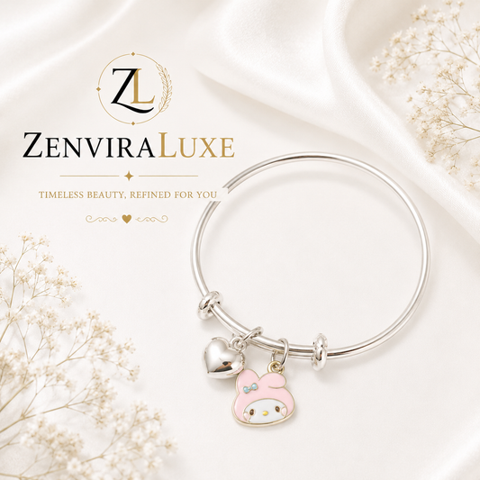 Silver bunny heart charm stainless steel bracelet by ZenviraLuxe