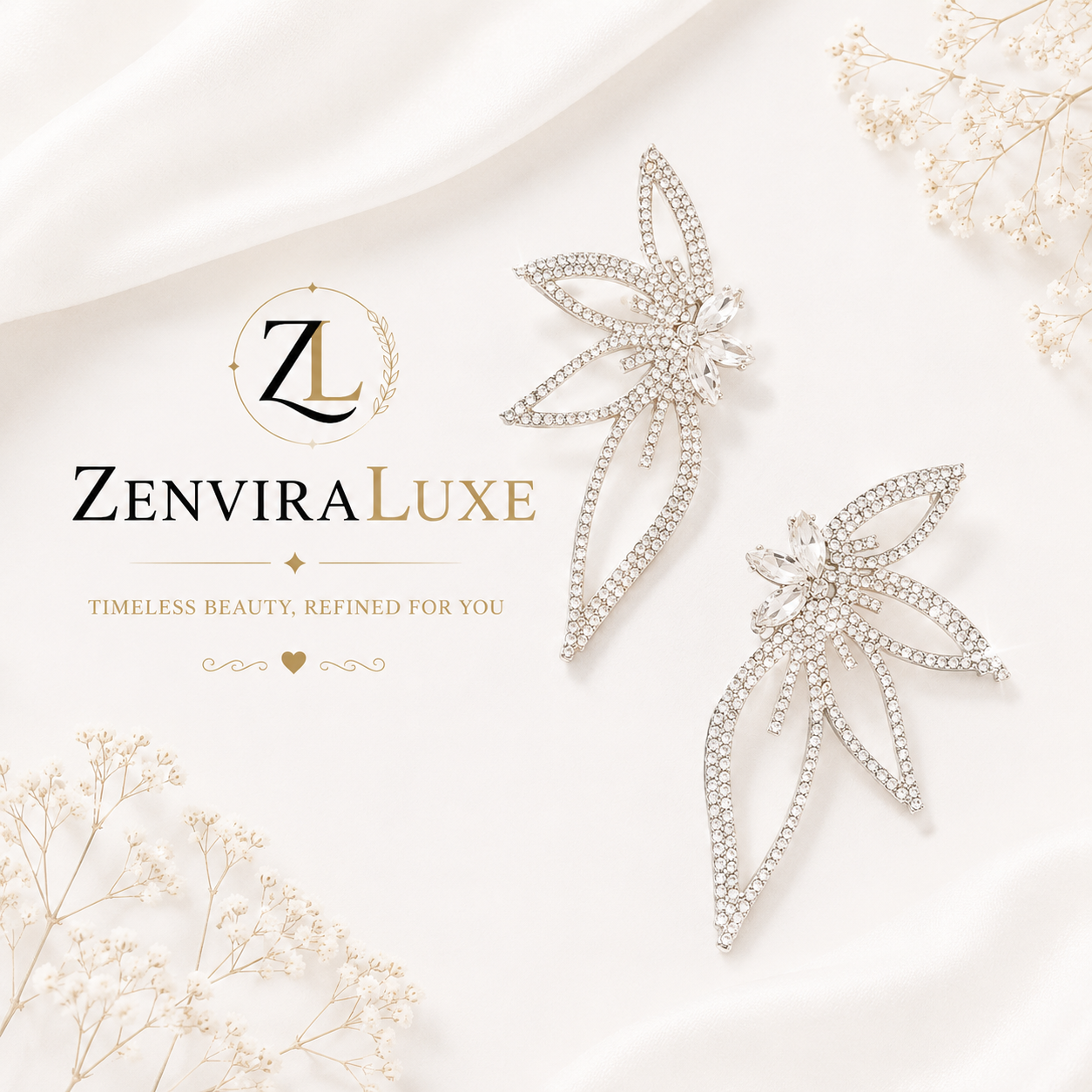 Crystal Leaf Statement Drop Earrings by ZenviraLuxe