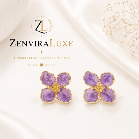 Lavender Blossom Floral Stud Earrings by ZenviraLuxe