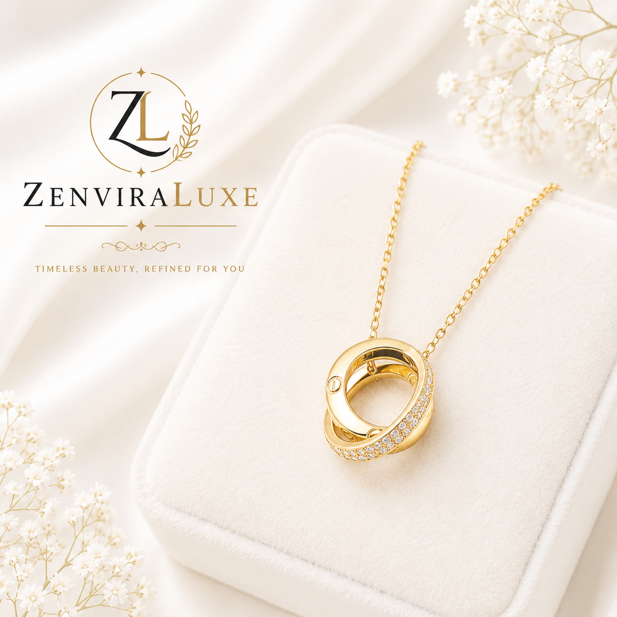 Gold stainless steel clover necklace by ZenviraLuxe