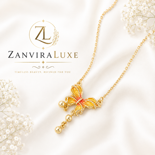 Golden Butterfly Pendant Necklace by ZenviraLuxe