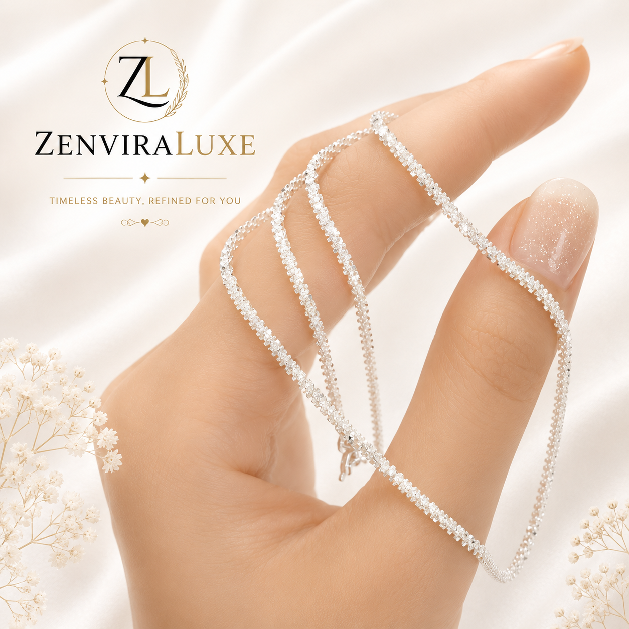 Elegant Silver Crystal Chain by ZenviraLuxe