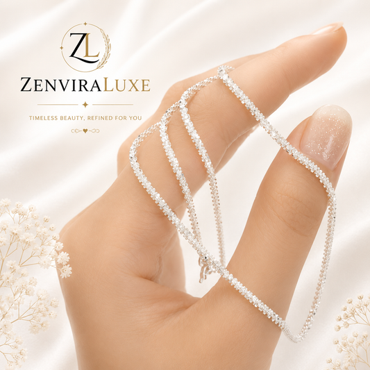 Elegant Silver Crystal Chain by ZenviraLuxe