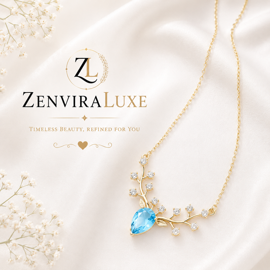 Blue Crystal Branch Pendant Necklace by ZenviraLuxe