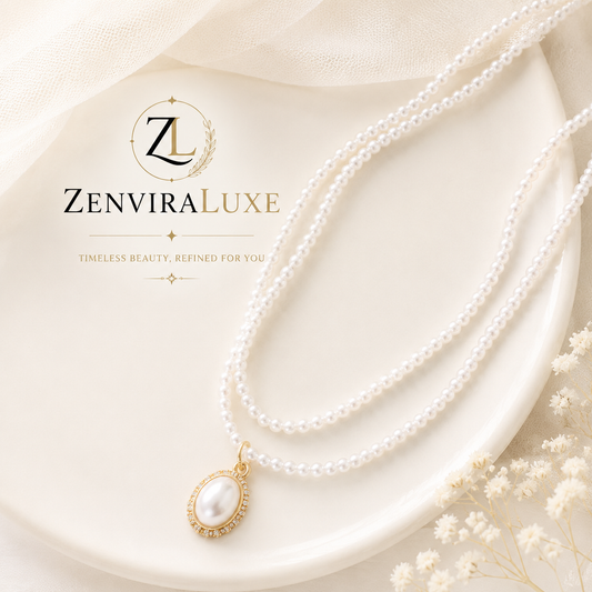 Elegant pearl pendant necklace with gold accents by ZenviraLuxe