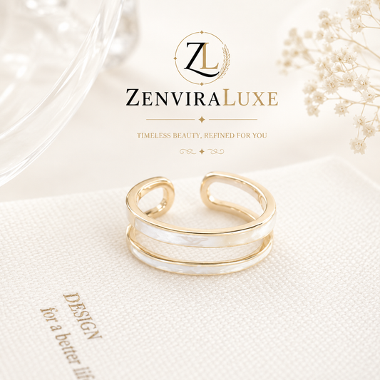Minimalist Gold Open Ring with White Inlay by ZenviraLuxe