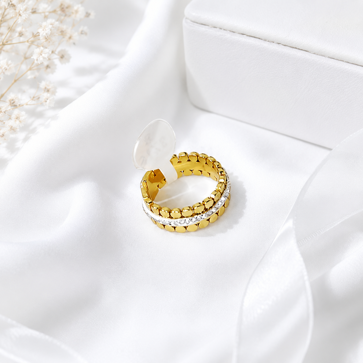 Luxe crystal band ring with gold finish and sparkling crystal accents by ZenviraLuxe.