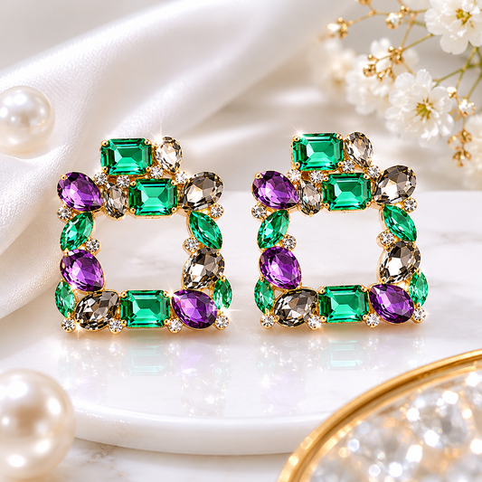 Emerald Amethyst Luxe Statement Earrings by ZenviraLuxe