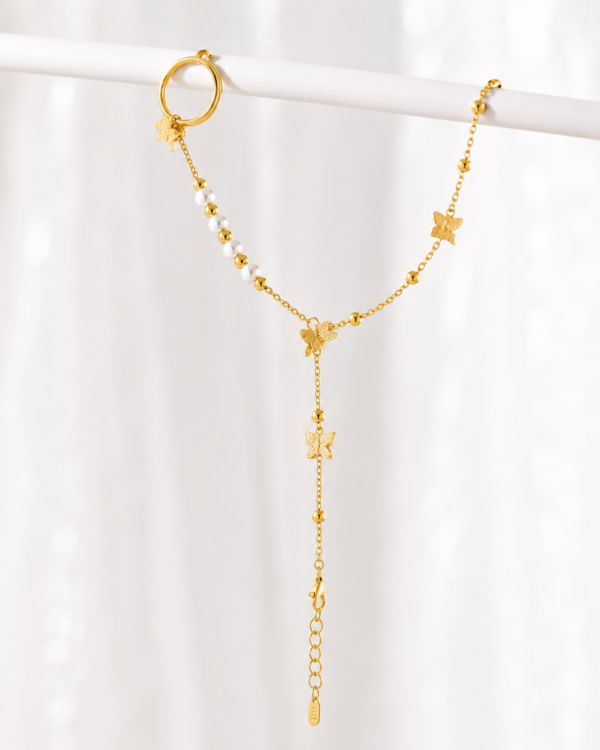 Gold Butterfly Pearl Hand Chain