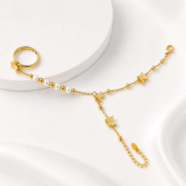 Gold Butterfly Pearl Hand Chain