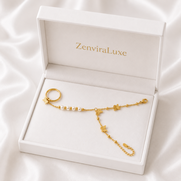 Gold Butterfly Pearl Hand Chain