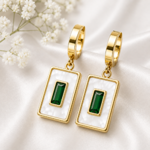 Emerald Pearl Drop Hoop Earrings