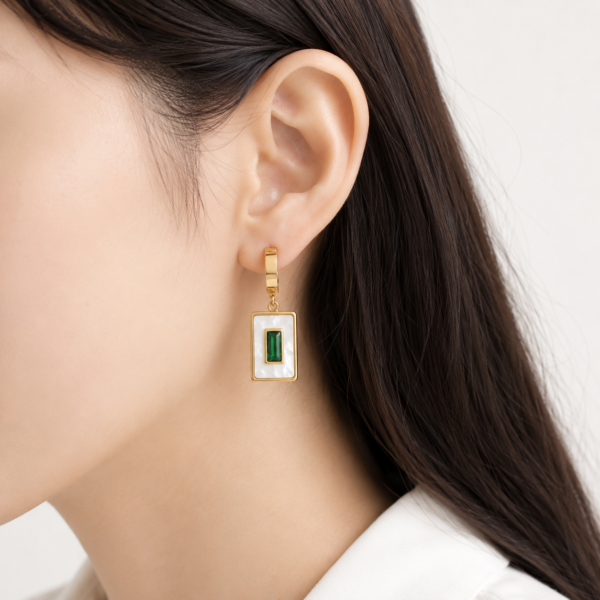 Emerald Pearl Drop Hoop Earrings