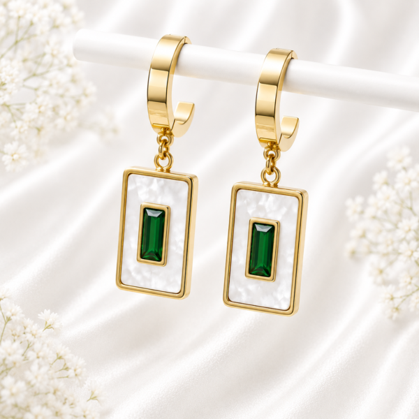 Emerald Pearl Drop Hoop Earrings