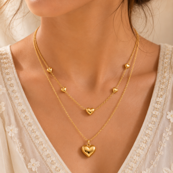 Gold Heart Layered Necklace | Stainless Steel | Gift for Women