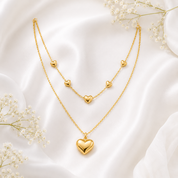 Gold Heart Layered Necklace | Stainless Steel | Gift for Women