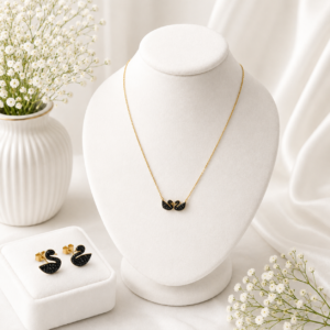Black Swan Necklace & Earrings Jewelry Set