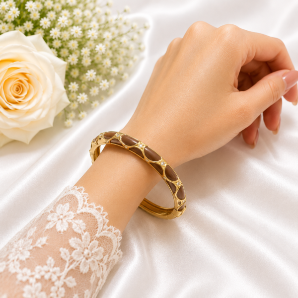 1 (10) ZL 030005500 Brown Enamel Gold Bangle for Women