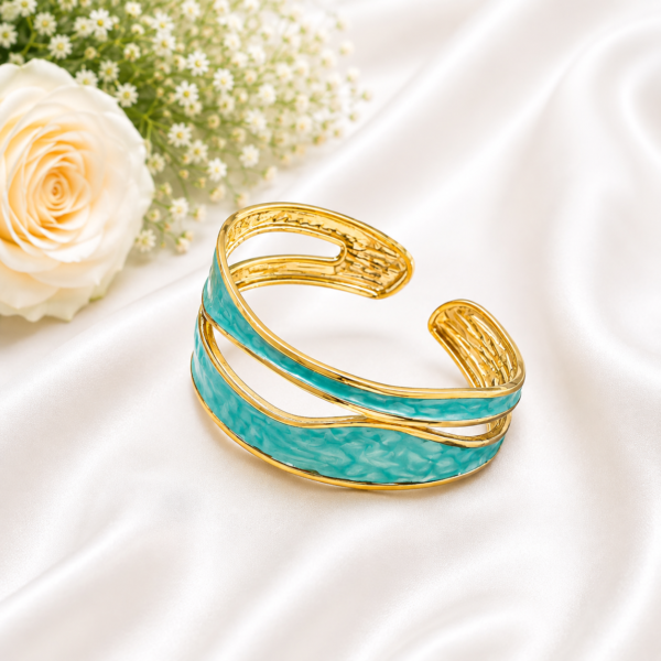 1 (11) ZL 03750600 Turquoise Enamel Open Cuff Bangle for Women
