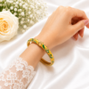 1 (12) ZL 030005500 Yellow Green Enamel Floral Gold Bangle for Women