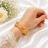 1 (12) ZL 03750600 Orange Enamel Floral Open Cuff Bangle for Women