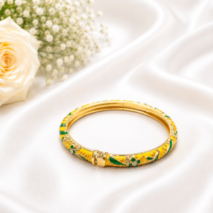 1 (13) ZL 030005500 Yellow Green Enamel Floral Gold Bangle for Women