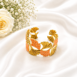 1 (13) ZL 03750600 Orange Enamel Floral Open Cuff Bangle for Women