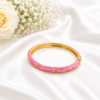 1 (15) ZL 030005500 Pink Enamel Floral Gold Bangle for Women