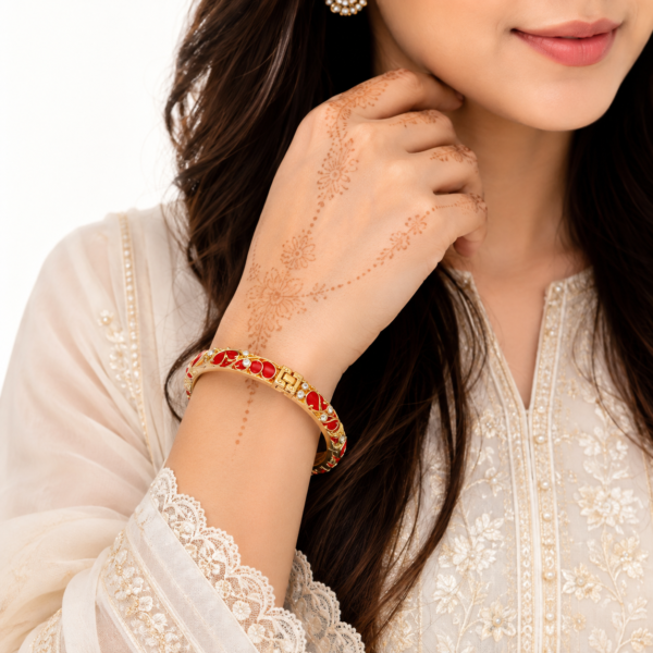 1 (19) ZL 030005500 Red Enamel Crystal Gold Bangle for Women