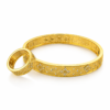 1 (2) ZL 0130001800 Gold Floral Zircon Bangle and Ring Set for Women