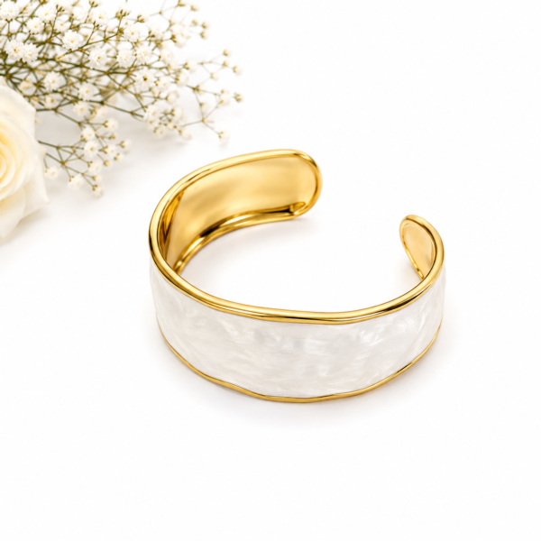 1 (2) ZL 03750600 White Pearl Gold Cuff Bangle for Women