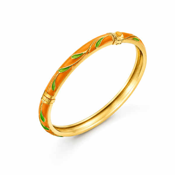 1 (22) ZL 030005500 Orange Green Enamel Leaf Gold Bangle for Women