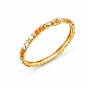 1 (24) ZL 030005500 Orange White Enamel Gold Bangle for Women
