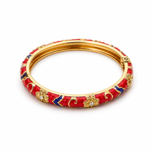 1 (3) ZL 030005500 Red Blue Floral Enamel Gold Bangle for Women