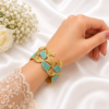 1 (3) ZL 03750600 Mint Green Floral Gold Cuff Bangle for Women