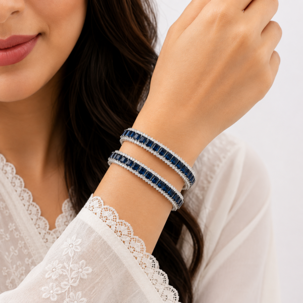 1 (5) ZL 01550020000 Royal Blue Zircon Bangle Set for Women