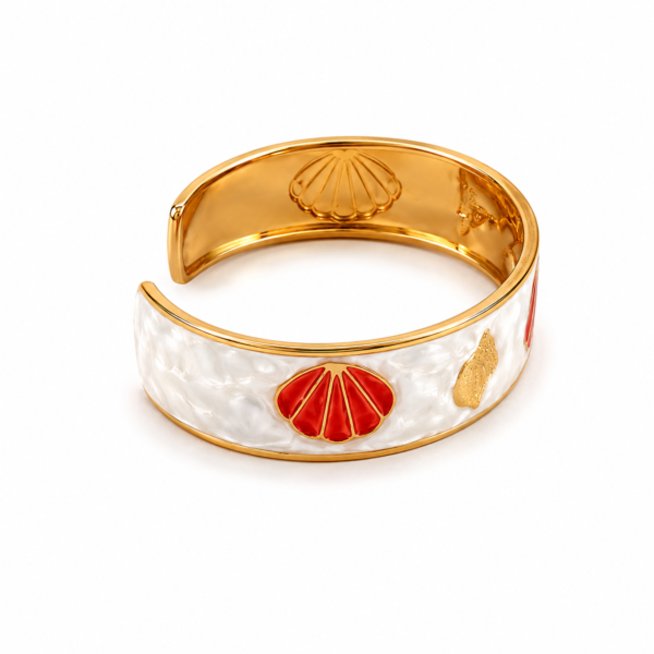 1 (5) ZL 03750600 White Pearl Red Shell Gold Cuff Bangle for Women